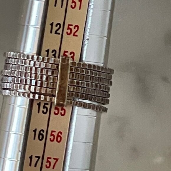 Silver Hammered Stacked 7 Banded Joined Ring Size 6.5 - Picture 12 of 14